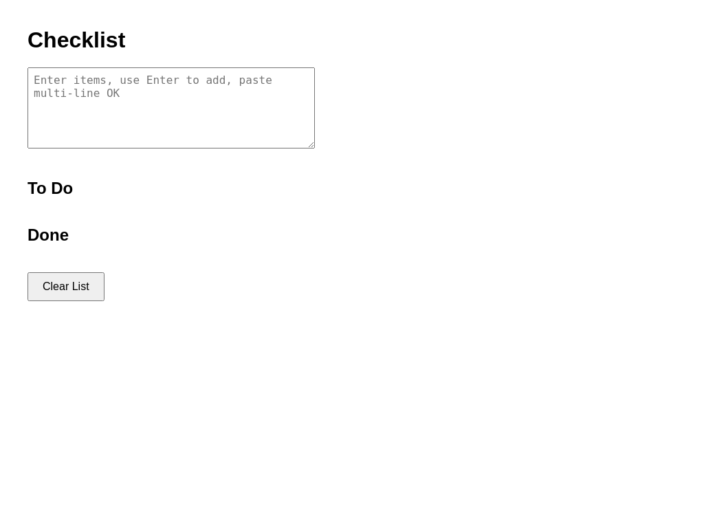 Screenshot of checklist