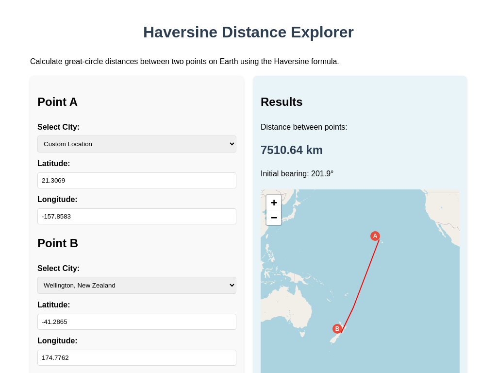 Screenshot of haversine